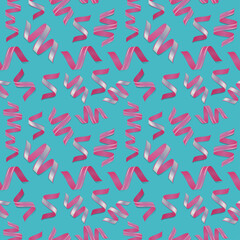 Pink and silver serpentine seamless pattern on blue background.