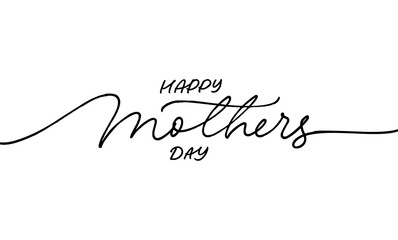 Happy Mother's Day elegant lettering with swooshes. Calligraphy vector text in linear style. Modern line calligraphy isolated on white background. Black ink illustration. Holiday lettering.