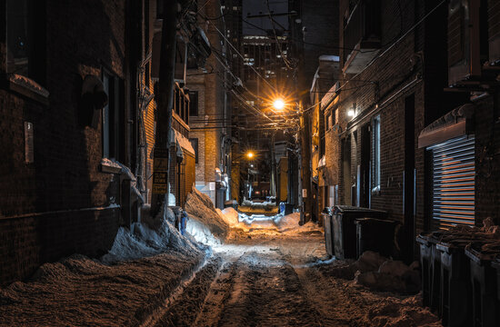 Snow Covered Alley In The Night