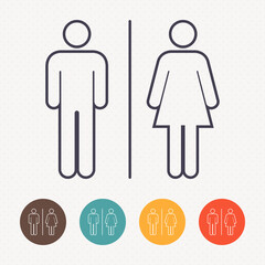 Male and female restroom symbol icon on dot pattern background