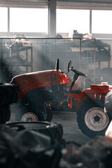 Red tractor at farm

