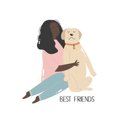 Young girl hugging her dog. Best friends concept.