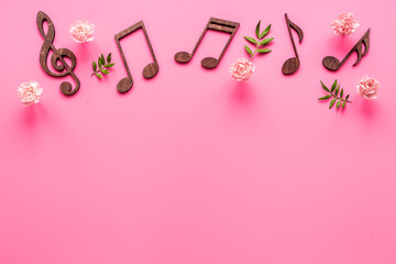 Valentines day music with notes and flowers. Songs of love