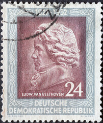 GERMANY, DDR - CIRCA 1952 : a postage stamp from Germany, GDR showing a portrait of the composer...