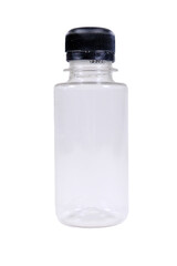 small plastic bottle with black cap isolated on white background