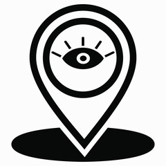 Location and eye icon. Geotag. Icon viewed. Vector graphics.
