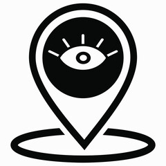 Location and eye icon. Geotag. Icon viewed. Vector graphics.