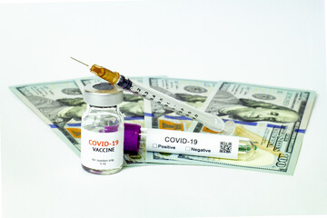 covid-19 virus, vaccine, syringe and the money