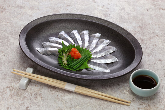 cutlassfish ( tachiuo ) sashimi, japanese cuisine