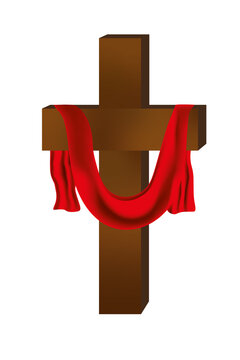 Cross With Red Cloth Draped