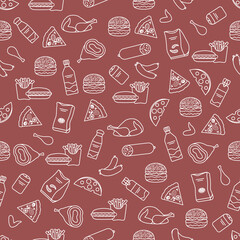 Seamless Pattern Fast Food Snack Picnic Unhealthy
