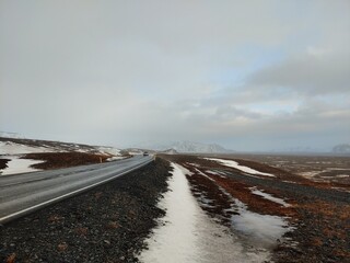 This is a picture of Iceland's winter road scene taken in the car, January 2020.