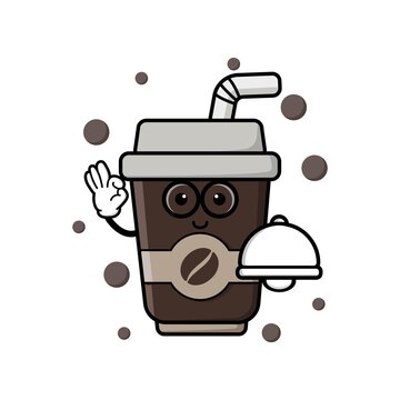 cute coffe cup cartoon mascot character vector design