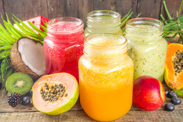 Assorted tropical fruit smoothies