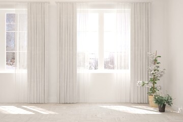 White empty room. Scandinavian interior design. 3D illustration