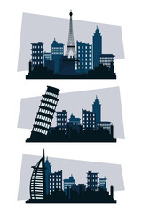 Naklejka premium bundle of three cities silhouettes scenes