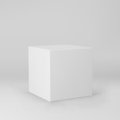 White 3d cube with perspective isolated on grey background. 3d modeling box with lighting and shadow. Realistic vector icon