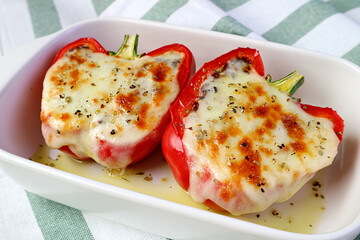 Fresh Cooked Delectable Homemade Stuffed Bell Peppers with Melting Cheese