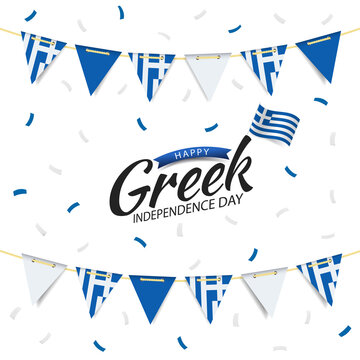 Vector Illustration of Greek Independence Day. Garland with the flag of Greece on a white background.
