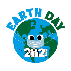 Earth Day 2021 - Earth Planet in face mask with toilet paper and vaccine.
Good for poster , banner, textile print and gidt design.