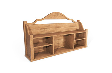 Three wooden shelves on a white. 3d rendering.