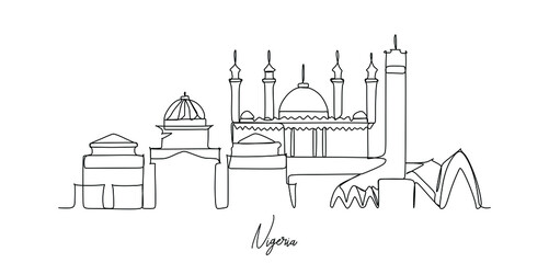 landmarks of  the Nigeria skyline - Continuous one line drawing
