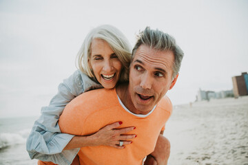 Obraz premium Happy senior couple spending time at the beach. Concepts about love,seniority and people