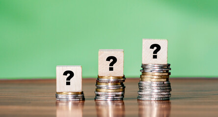 Quiz concept symbol with question mark on wooden cube blocks. Support or questionnaire background pattern