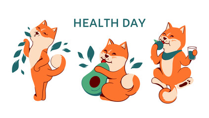 The collection of dogs akita for a healthy lifestyle. The cartoon characters