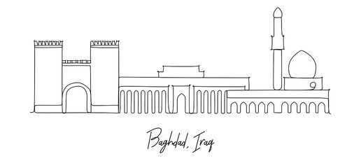 Baghdad city of the Iraq landmark skyline - Continuous one line drawing