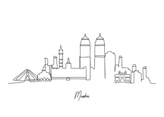 Mumbai city of the India landmarks skyline - Continuous one line drawing