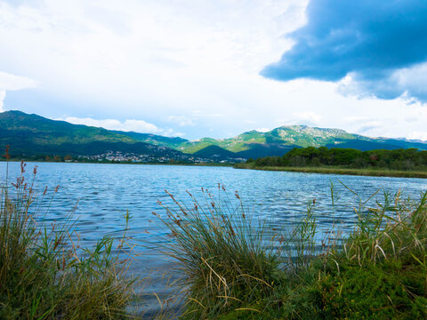 Natural reserve L'Etang de Biguglia lake in Corsica, France. Tourism and vacations concept. 