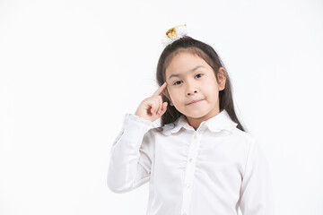 Portrait of asian cute girl over white background,