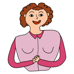 Cute cartoon hand drawn doodle woman isolated on white background. People.