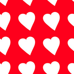 White heart on red background seamless pattern for textile design, wrapping paper, wallpaper, background