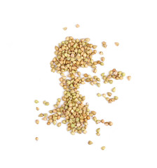 pile of buckwheat isolated on white background. Top view.