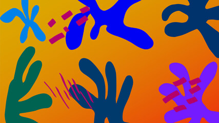 Set of Matisse organic shapes background. Splashes isolated on gradient background. Uneven shapes.