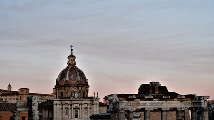 Imperial Forum, Traian Column and Santa Maria di Loreto Church in Rome, Italy