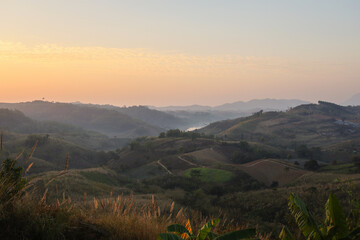 The morning time and view of landscape mountain at khao kho in thailand