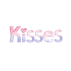 Watercolor letters. English alphabet. Kisses