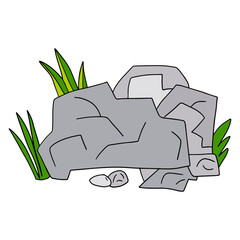 Cute cartoon doodle rock isolated on white background. Sketch of a stone.