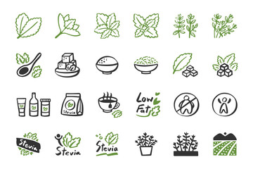 Stevia icon set. hand drawn doodle icons cartoon logo vector and illustration