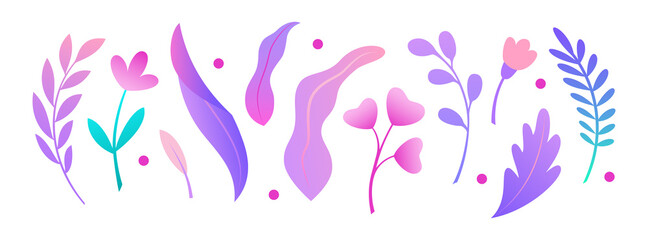 Set of abstract colorful leaves . Vector elements for your design. Botanical illustration.