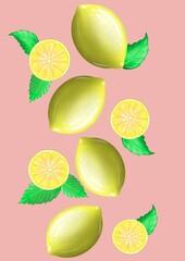 pattern with lemons and limes and mint leaf 