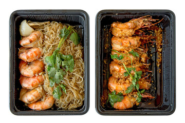 Die cut baked Shrimp with Glass Noodles on white isolated.