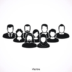 Illustration of crowd of people icon silhouettes vector. Social icon.