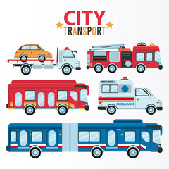 city transport lettering and bundle of five vehicles