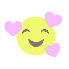 Vector round isolated emoticon on a white background with pink hearts. A symbol of joy and happiness
Yellow face with closed eyes and a smile. Popular chat elements. Trendy emoticon, flat, cartoon.