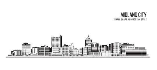 Cityscape Building Abstract Simple shape and modern style art Vector design - Midland city, texas