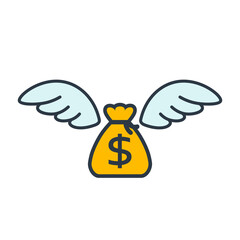 Dollar money bag with wings icon. Clipart image isolated on white background